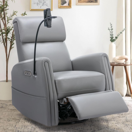 Power Recliner Chair Swivel Glider Rocker for Nursery, Upholstered Faux Leather