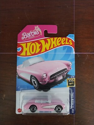 HOT WHEELS BARBIE THE MOVIE 1956 CORVETTE **ERROR HAIR IN BOX FROM PROD LINE**