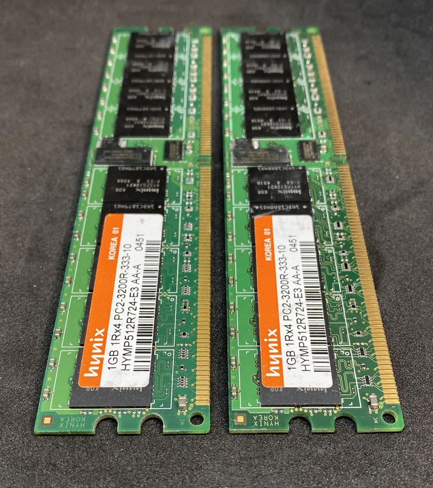 PAIR of HYMP512R724-E3 Hynix 1GB 240p PC2-3200 CL3 18c DDR2-400 1Rx4 ECC RDIMM - Image 3 of 4