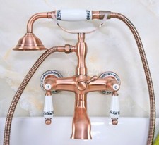 Telephone Style Bathtub Mixer Tap Red Copper Hand Shower Wall Mounted Faucet