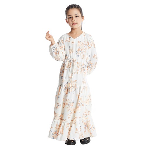 Muslim Girls Long Sleeve Kaftan Floral Islamic Maxi Dress Kids Dubai Abaya Robes - Picture 14 of 54