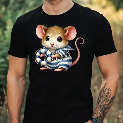 Mens Sailor Mouse Print Cotton T-Shirt Size XS to 5XL