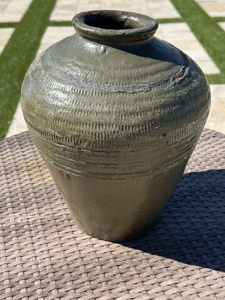 Антикварная глазурованная китайская банка XIX века для риса вина керамики горшок с маркировкой - Изображение 2 из 4