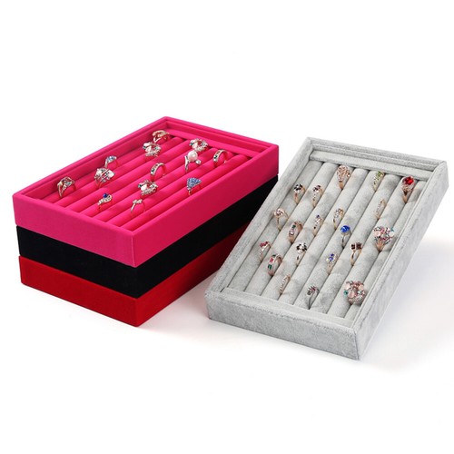 US 1-2 Stck. Samt Schmuck Ring Display Organizer Tablett Halter Ohrring Aufbewahrungsetui - Bild 8 von 32