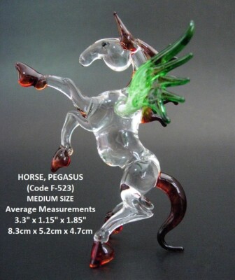 Mundgeblasene Glas PEGASUS Figur grün geflügeltes fliegendes Pferd Kunst Sammlerstück Geschenk