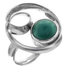 Looped Silverwork Turquoise Handmade 925 Sterling Silver Ring, US 5.5, 6.5