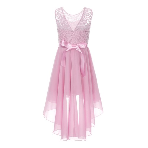 Niños Niñas Alto Bajo Boda Vestido de Chifón Encaje Floral Espalda en V Baile de graduación Vestidos de Fiesta - Imagen 34 de 98