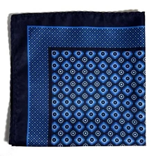 Silk-Like Navy Blue Geometric Pocket Square (Handmade)
