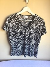 Vtg AB Studio Byer California Womens Zebra Print Short Sleeve Casual Blouse Top