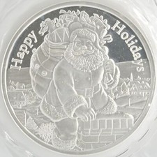 VINTAGE 1 OZT FINE SILVER HAPPY HOLIDAYS 2001 SANTA ROOFTOP CHRISTMAS ART ROUND 95.91 per troy oz