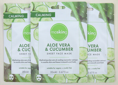 3 x Masking. Aloe Vera & Gurke Blatt Gesichtsmaske. Neu in OVP & versiegelt.