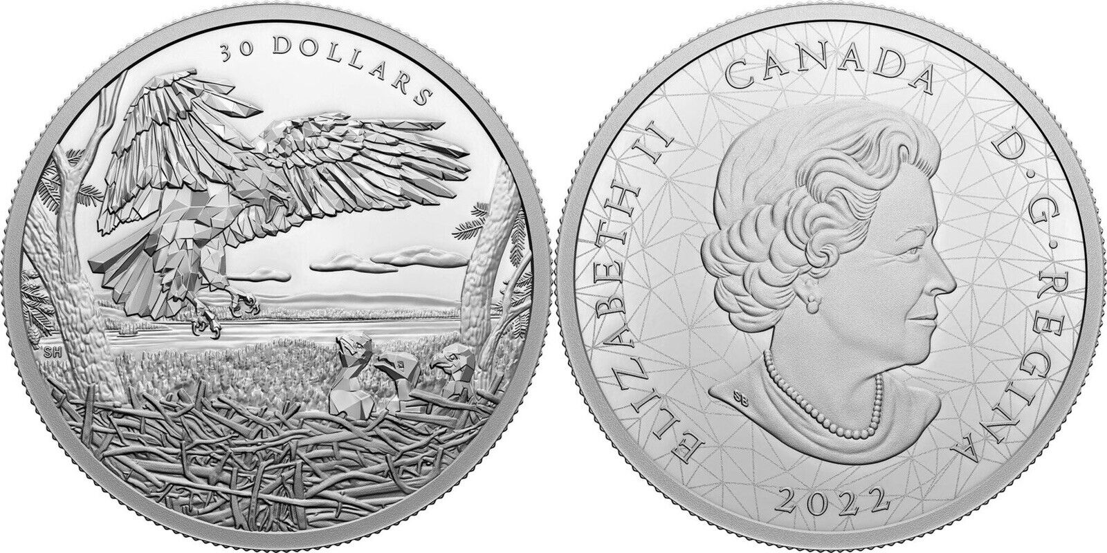 2022 Pure Silver Coin 2 Oz - Multifaceted Animal Family: Bald Eagles $30