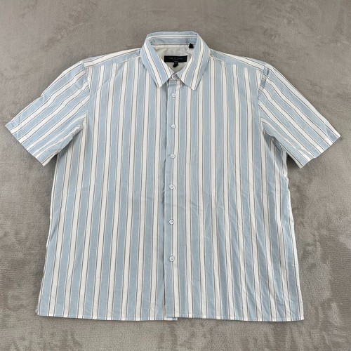 Rag & Bone New York Shirt Men Large Blue White Striped Twill Short Sleeve NWOT - Picture 3 of 10