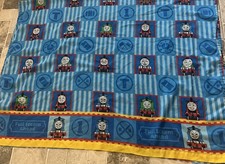 2001 THOMAS THE TRAIN Blue Stripes BED SHEET Top/Flat Pixar Checker Pattern Vtg