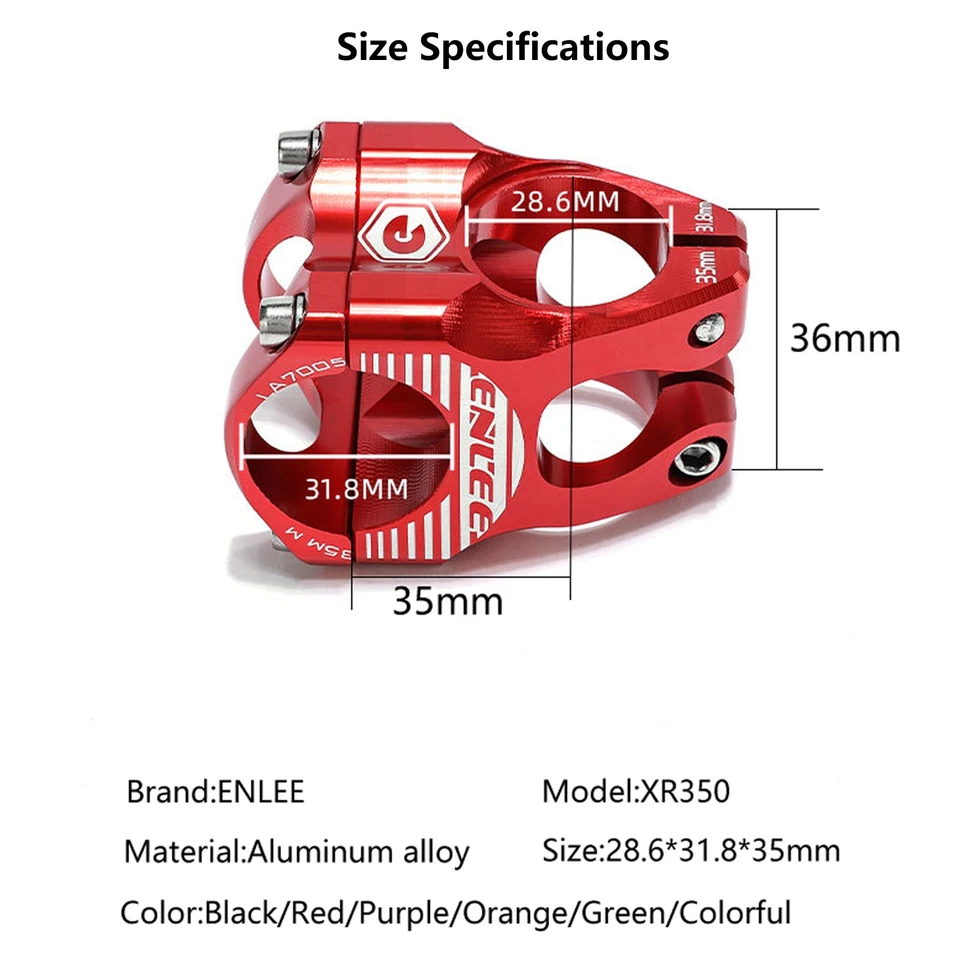 VÁSTAGO DE MANILLAR CORTO DE ALEACIÓN DE ALUMINIO PARA BICICLETA ENLEE 31,8 mm para bicicleta de carretera MTB Foto 3 de 4