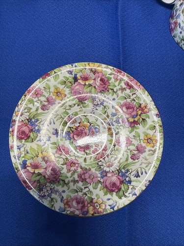 Royal Winton Summertime Chintz teapot/lid 2 cups and saucers, cream/sugar, Candy - Picture 4 of 16