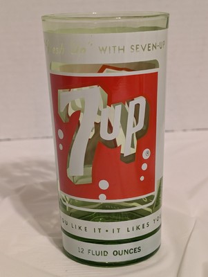 7Up 12 Fluid Ounces Green Glass Tumbler  ''Fresh Up'' With Seven-Up Rare Vintage