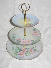 Custom Three Tier Tea Party Cake Stand Made With Vintage Hand Painted Plates