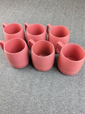 VTG 80s Dinex Classic 1197 Mugs Set 6 Mauve 8 Oz Insulated Stackable USA