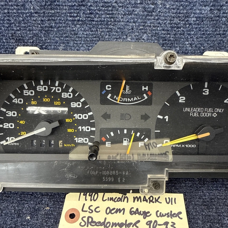 90 91 92 Lincoln Mark VII Lsc velocímetro cuadro de instrumentos fabricante de equipos originales de fábrica Foto 3 de 4