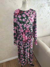 Very Floral maxi long Dress 14 Green Pink Casual Long Sleeve Summer Boho Cocktai