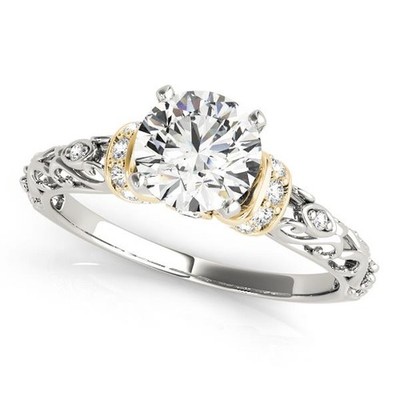 VS F 1.10 Ct Lab Grown Round Diamond Vintage Inspired Engagement Ring 14K Gold