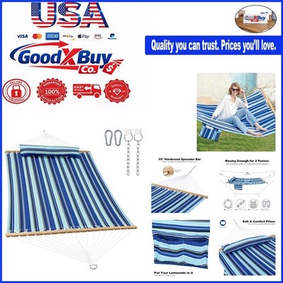 2-Person Quilted Hammock with Spreader Bar, Pillow & Storage Bag - Catalina B...