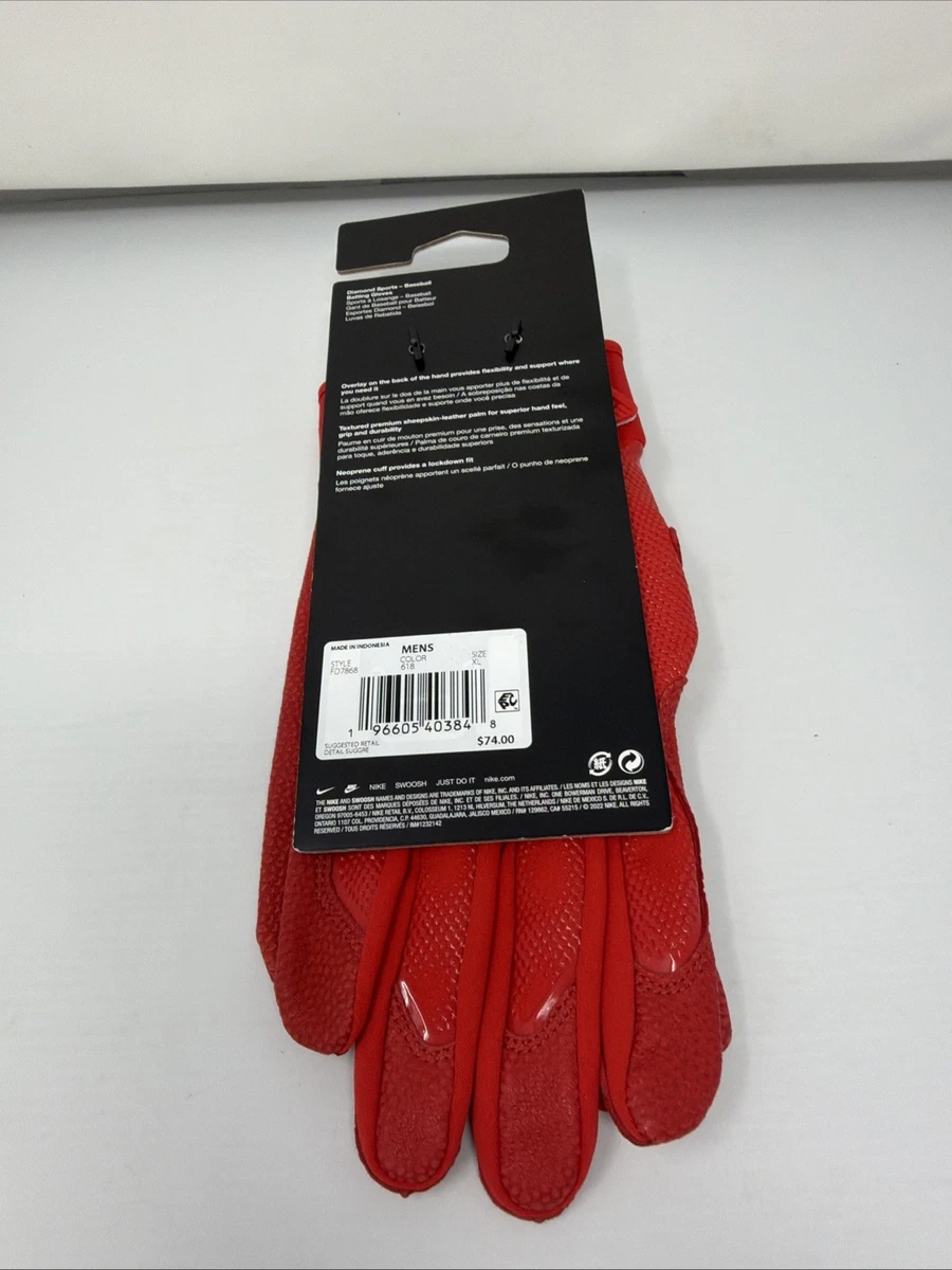 Guantes de bateo de béisbol Nike Alpha Elite rojos para hombre XL FD7868-618 nuevos con etiquetas