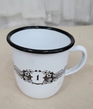 Victorian Trading Belle Maison Lucky No 1 Black White Enamel Ware Mug 47E