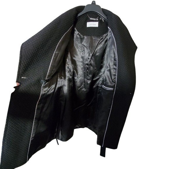 Calvin Klein Black basketweave faux wrap black coat women's size large new!!! image 7