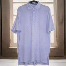 RLX Polo Ralph Lauren Mens Blue Striped Short Sleeve Shirt Wicking Stretch EUC