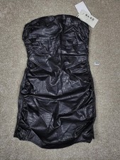 NA-KD Strapless Black Faux Leather Crocodile Dress