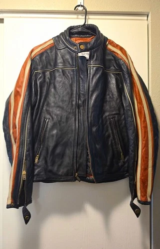Vintage Wilsons Leather M. Julian Black Red Striped Motorcycle Jacket Men’s Med - product listing photo