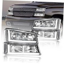 LED DRL Headlights Assembly fit Chrome Housing Clear Reflector w/ LED DRL