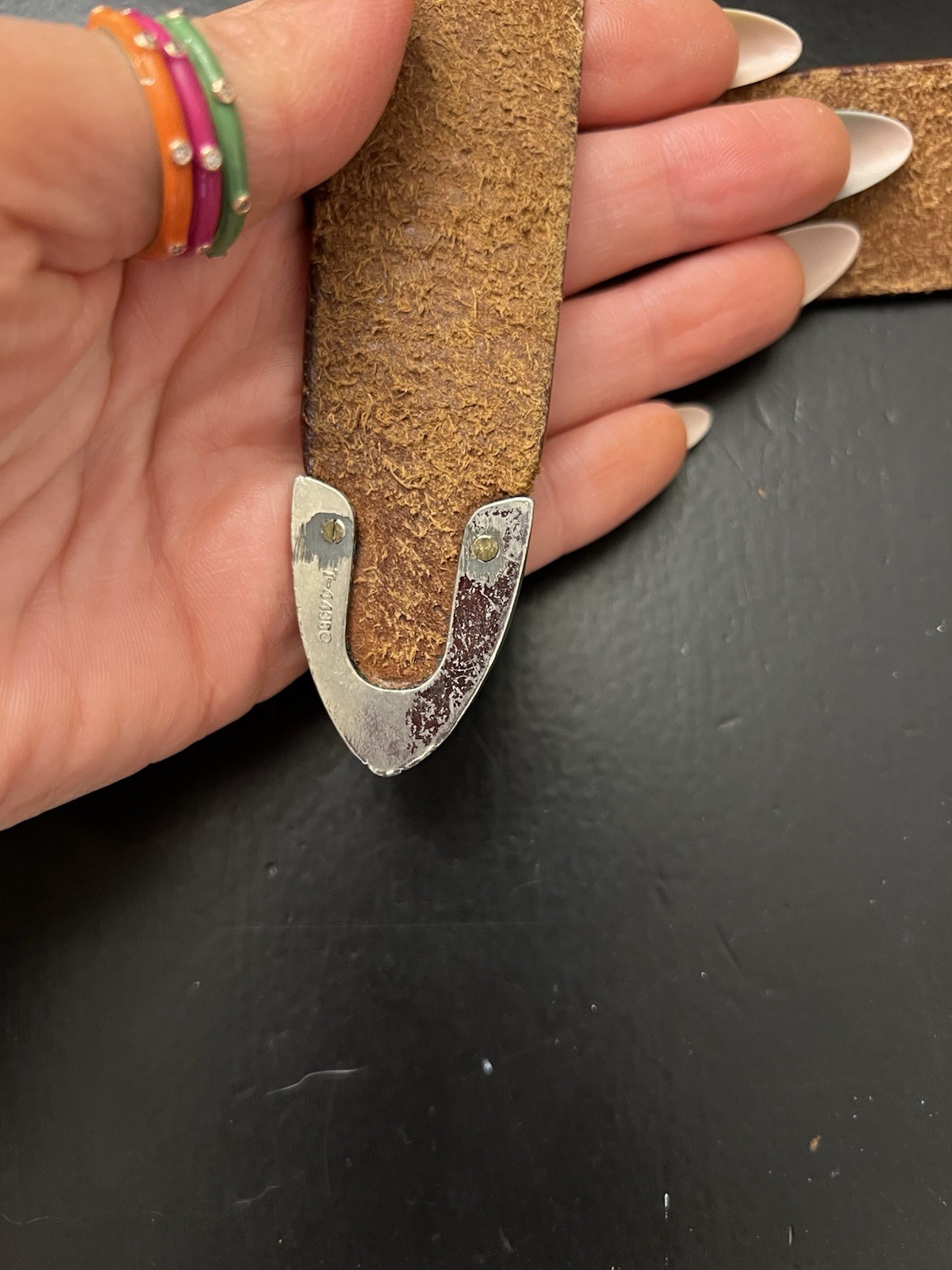 Vintage Tan Leather Alligator Pattern Silver Tone… - image 5