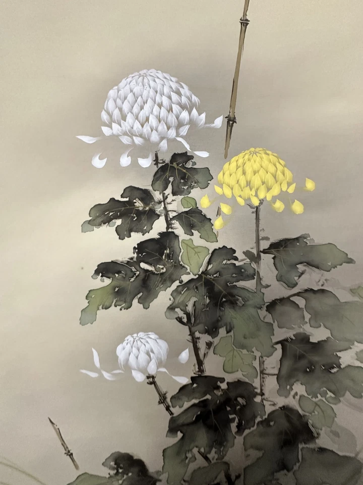 Auténtico pergamino colgante "Crisantemo" de Funakoshi Nagayoshi Foto 3 de 4