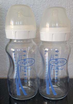 Dr. Brown s Natural Flow Wide Neck Glass Baby Bottles 9oz (270ml) Lot of 2