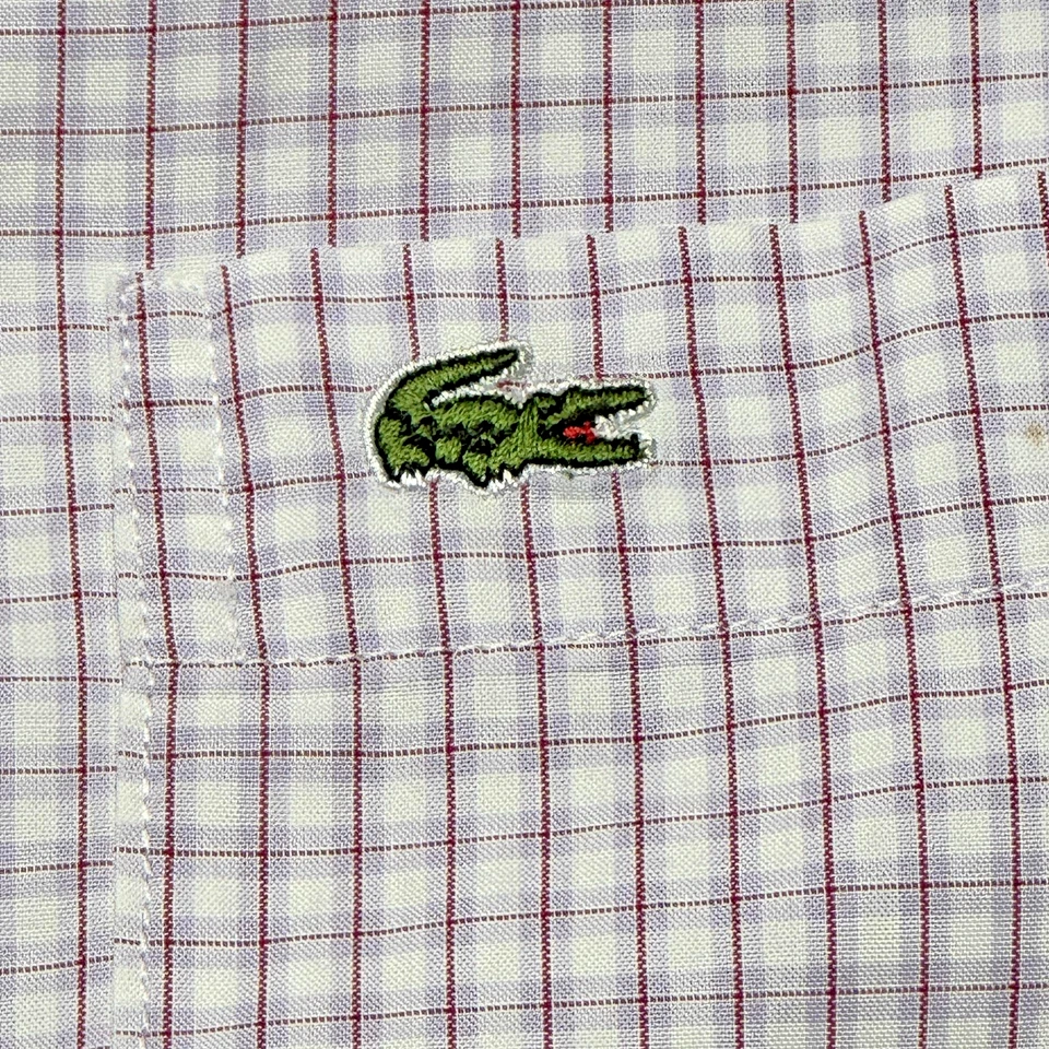 Camisa social masculina Lacoste 45 xadrez roxo ajuste regular manga longa botão frontal - Imagem 3 de 4