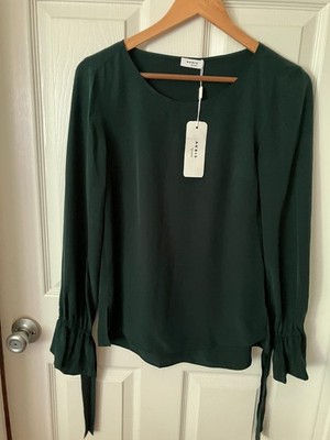 A-K-R-I-S*punto  Ladies'  Blouse Top Shirt Green/Ivy Silk Slvs/Shattlecock Sz 4