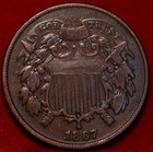 1867 Philadelphia Mint Copper Two Cent Coin — photo 1