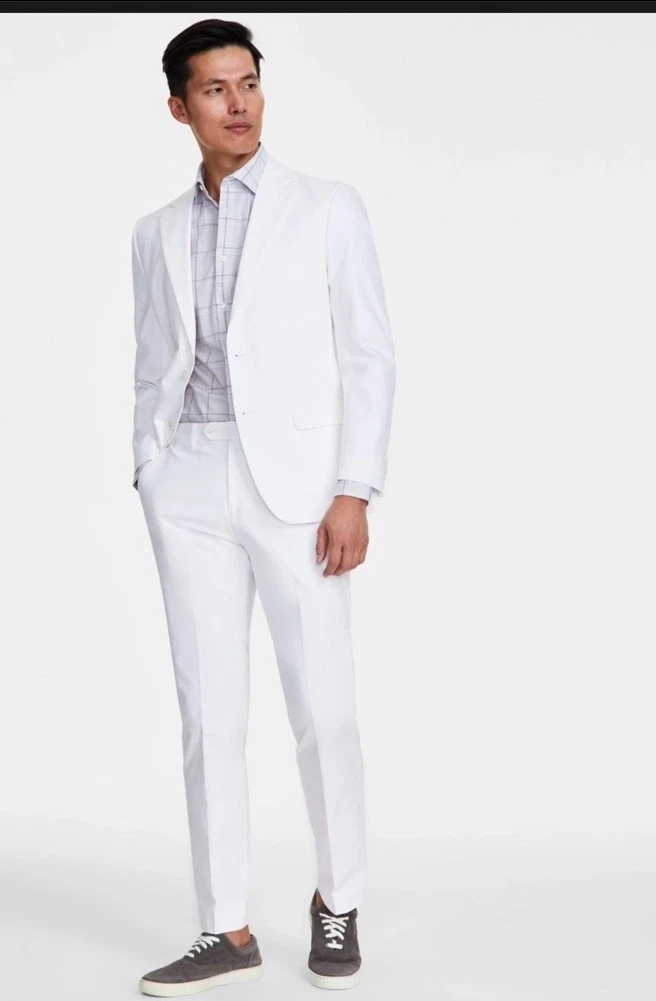 Tommy Hilfiger Mens 42R Modern Fit Flex Stretch 100% Linen Suit Jacket In White