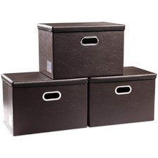 Collapsible Storage Bins With Lids 3pack Leather Fabric Foldable Storage Boxes