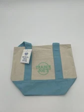 NEW Authentic Trader Joe’s Mini Canvas Tote Bag Limited Edition- Pastel Blue