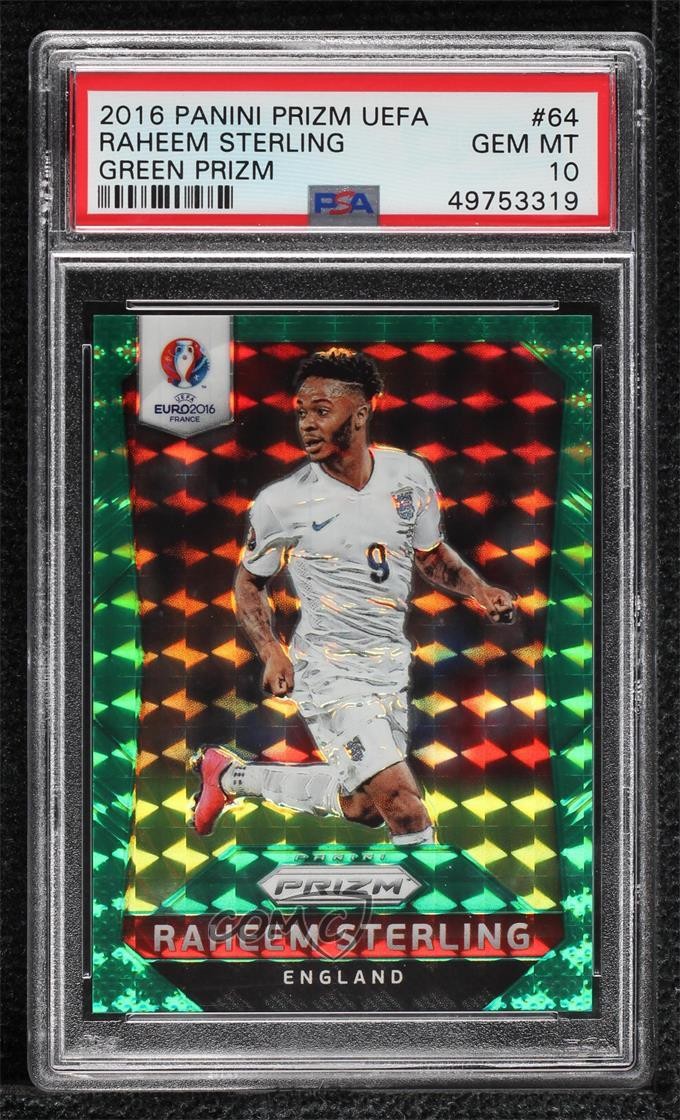 2016 Panini Prizm UEFA Euro Green 2/5 Raheem Sterling #64 PSA 10 GEM MT 14hs
