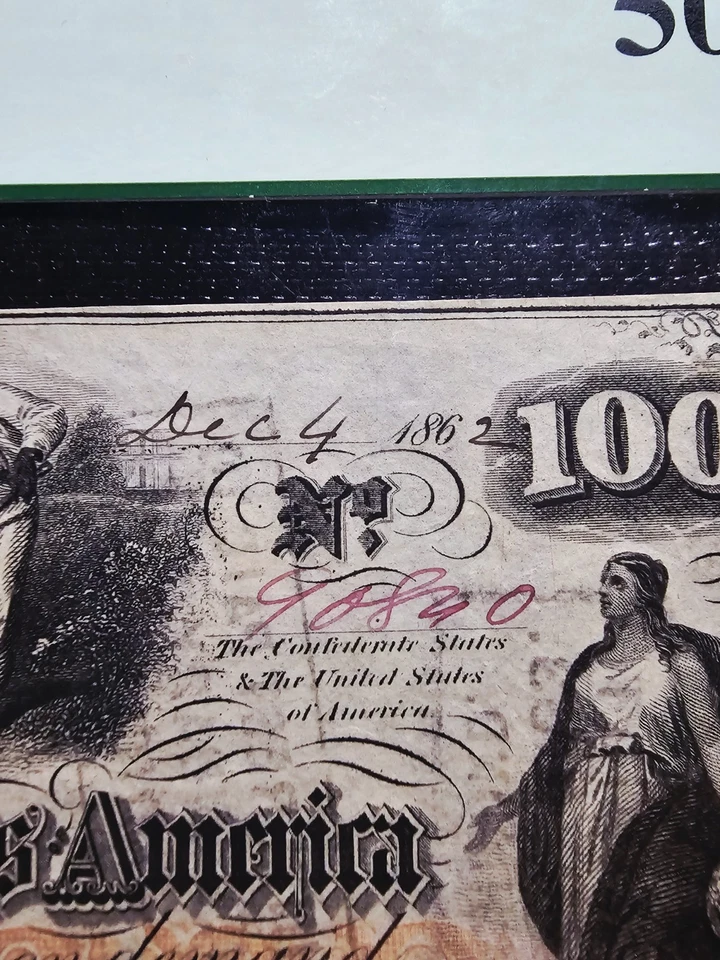 1862 T-41 $100 Confederate Note AU50 Double Richmond Interest Stamps 1863, 1864 - Image 3 of 4