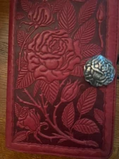 Vintage OBERON DESIGN /Red Leather Journal . Floral Rose Subject 5" x 7"