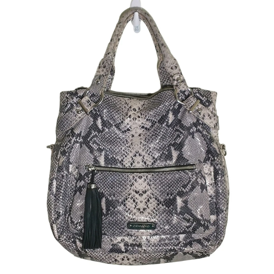 Cynthia Rowley Black Gray Snakeskin print all Leather bag With Shoulder Strap - Image 2 of 4