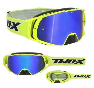 MX Brille TWO-X Rocket Crossbrille MX Enduro neon gelb verspiegelt blau