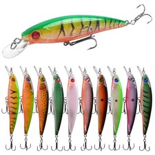 Hard Fishing Bait Minnow Lures Bass CrankBait Set Life-Like Swimbait Deep Div...