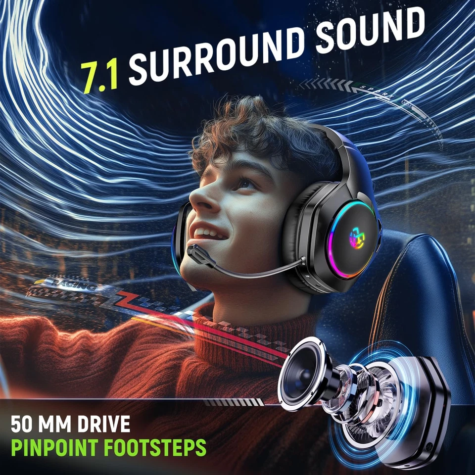 Wireless Gaming Headsets for Ps5 Ps4 PC, 40H+ Hrs & 7.1 Surround Sound with N... - Image 2 of 4